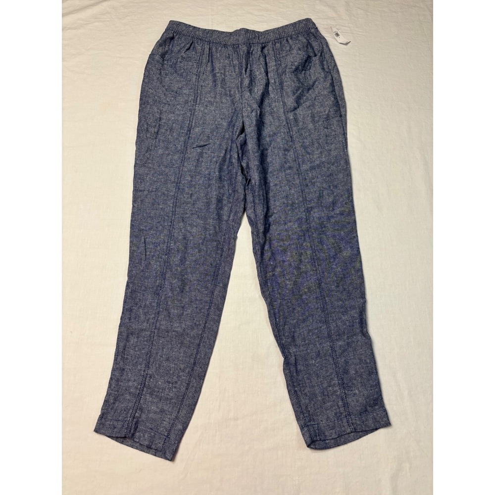 Old Navy Womens Blue Linen Blend High Rise Crop Straight Leg Pants Size M NEW